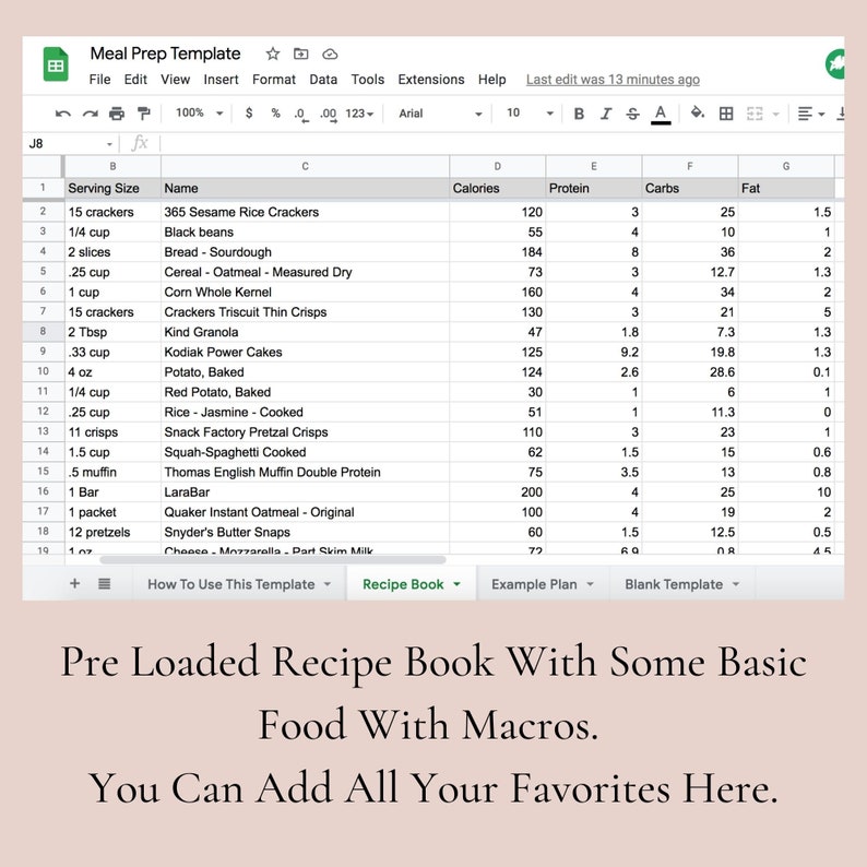 Digital Macro Meal Planner Editable Macro Meal Plan Template Etsy