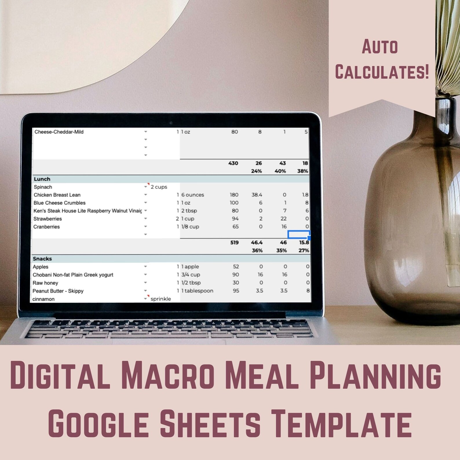 Digital Macro Meal Planner, Editable Macro Meal Plan Template, Google