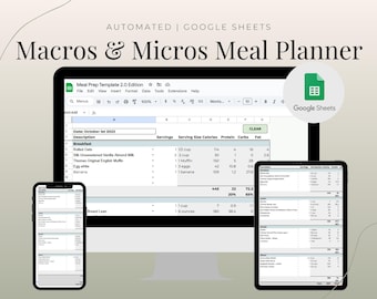 Digitaler Makro- und Mikro-Spaltenplaner, bearbeitbare Makro-Speiseplanvorlage, Google Sheet Makro-Tracker, Excel-Makro-Tracker, mobiler Mahlzeitenplan