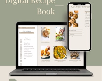 Digitales Rezeptbuch Google Sheets-Vorlage, Organisieren, Anzeigen und Essensplan aller Ihre Rezepte an einem Ort, digitale Rezeptorganisation