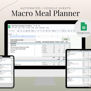 Cyfrowy plan posiłków makro, edytowalny szablon planu posiłków makro, śledzenie makro w arkuszu Google, śledzenie makro w programie Excel, mobilny plan posiłków makro