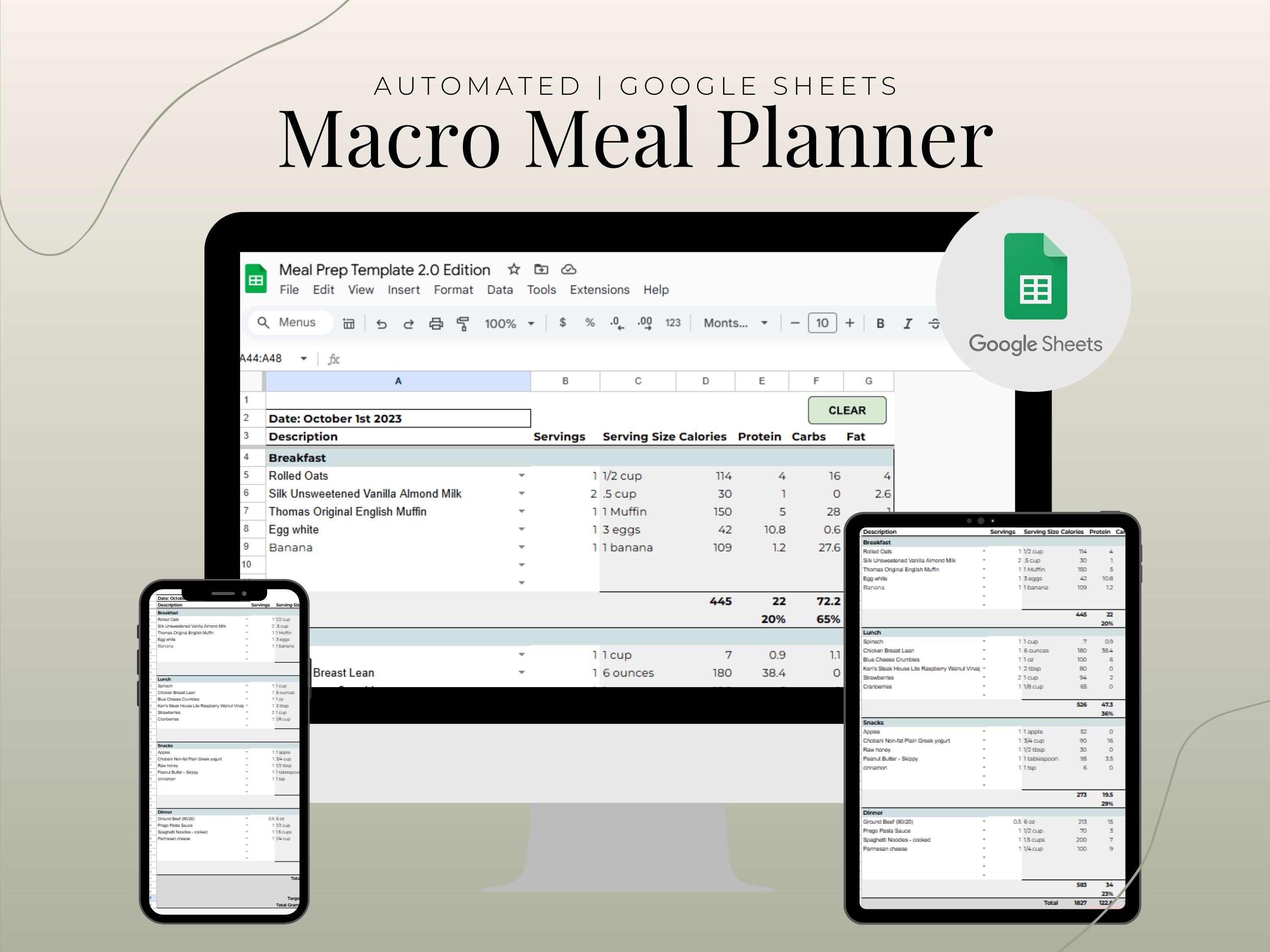 Digitaler Makro-Mahlzeitplaner, bearbeitbare Makro-Mahlzeitsplanvorlage, Google Sheet Makro-Tracker, Excel Makro-Spaltenplaner, mobiler Makro-Mahlzeitplan