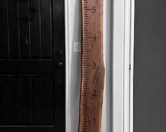 Personalized Walnut Live Edge Growth Chart | Hand Routed Height Ruler