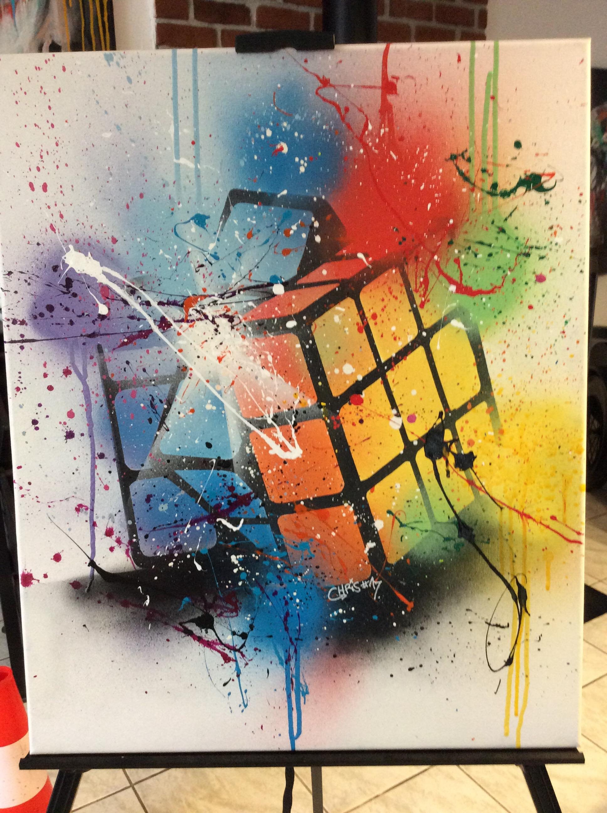 Tableau Peinture Abstrait Rubik's Cube