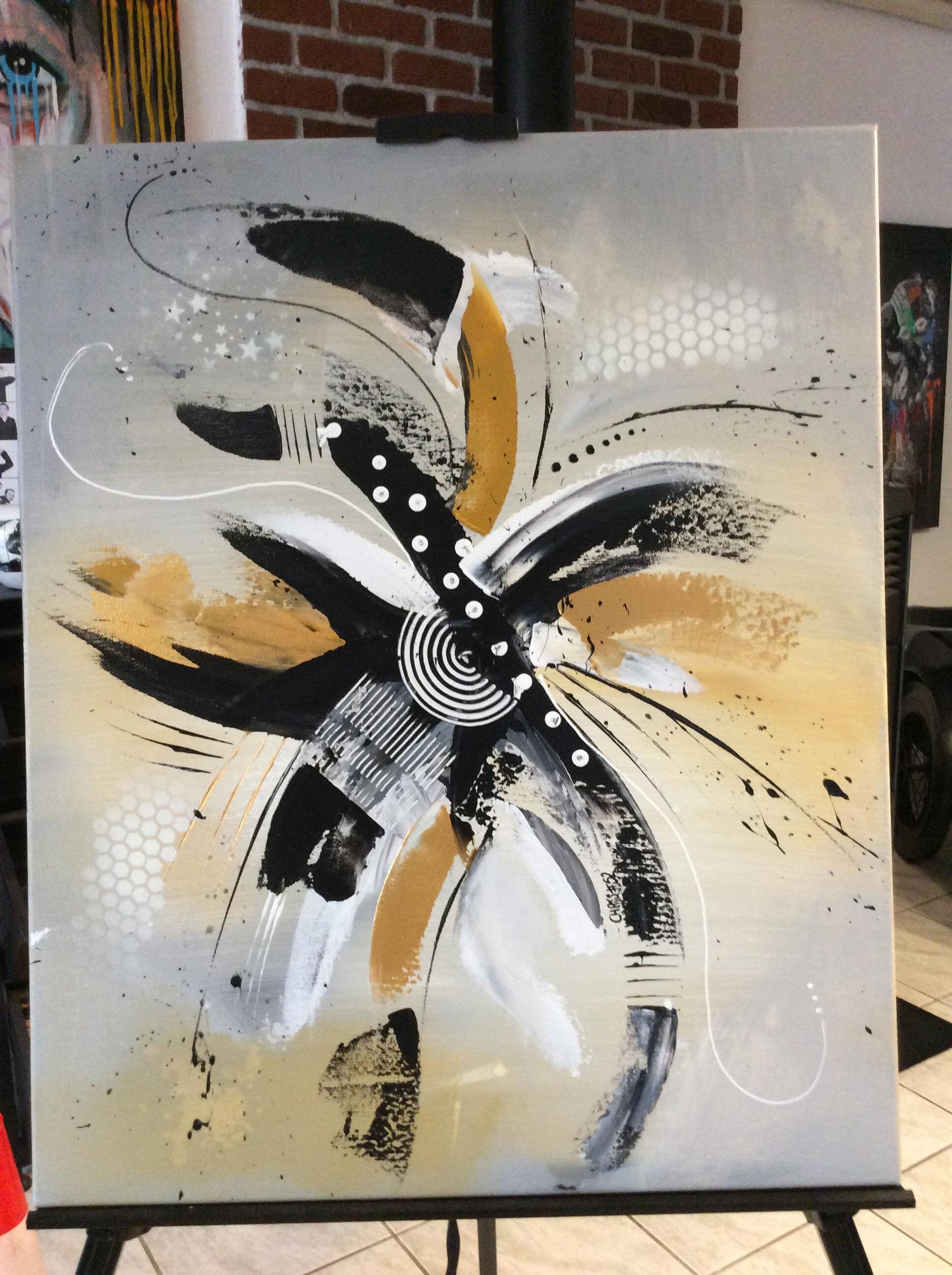 Tableau Peinture Abstrait Gris Doré