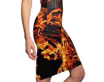 Pencil Skirt Fire Flames All Occasion,Gift for HER/Mom/Aunt/Girlfriend/Christmas/Birthday/Halloween/Thanksgiving/NewYear/Graduation/Office