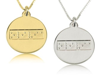 Personalised Single Disc Braille Pendant Necklace,Braille Jewelry for Blind Galentine Valentine Birthday Engagement Anniversary Couples Gift