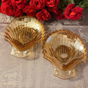 Light Orange Iridescent Clam Shell Glass Bowls