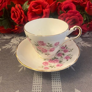 Regency Teacup and Saucer Set Fine China Pink Floral