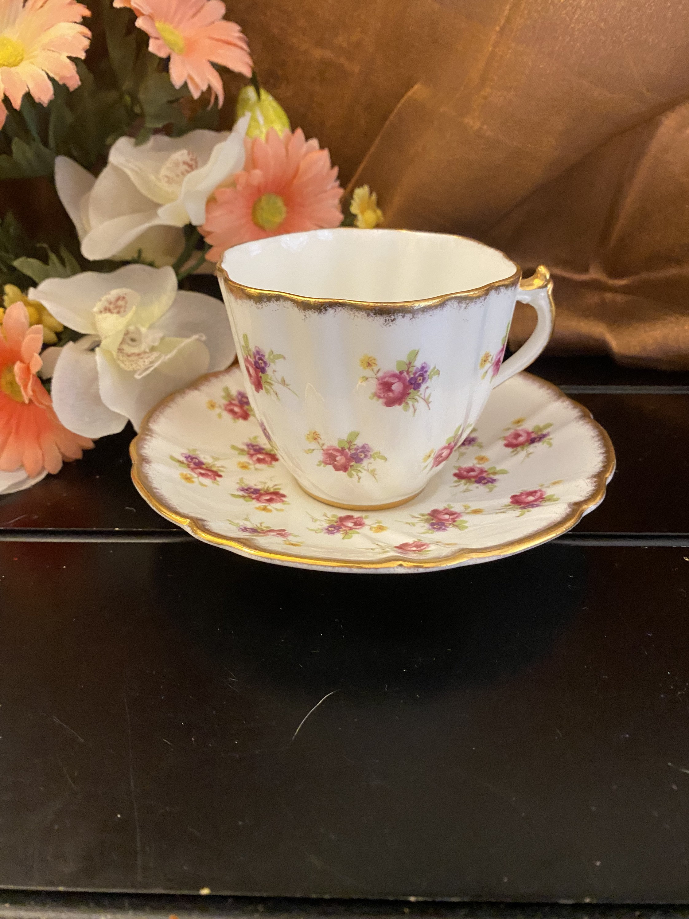 Stanley Floral Gold Classic Cabinet Teacup & Saucer - Ruby Lane