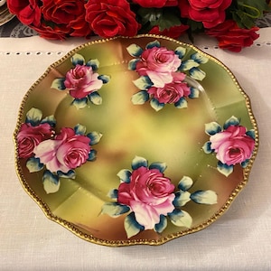 Hand Painted Nippon Roses with Heavy Gold Raised Beading
