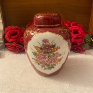 Burgundy Floral Ginger Jar