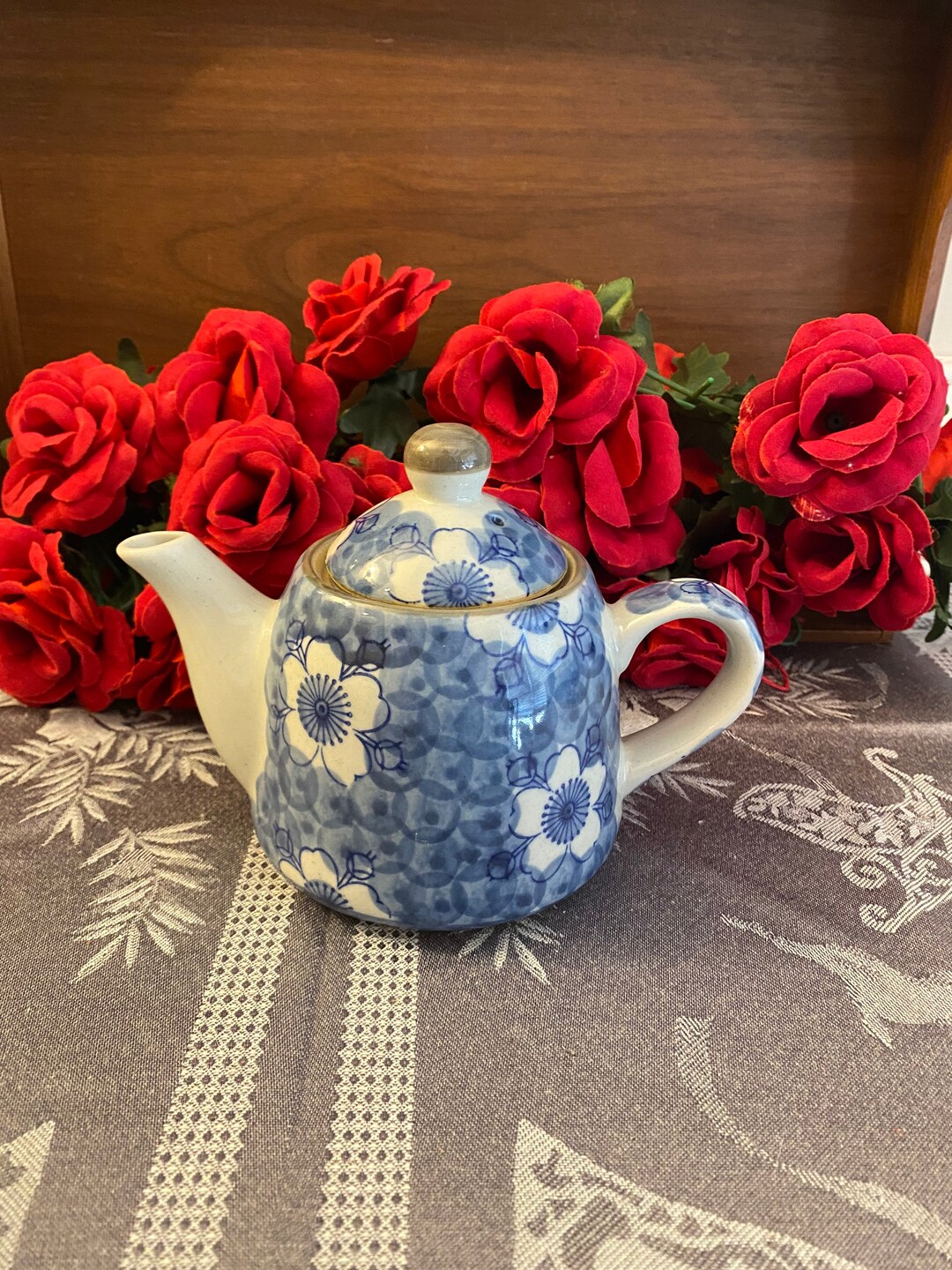 Blue Floral Teapot for One With Strainer/ Vintage Teapots / Etsy