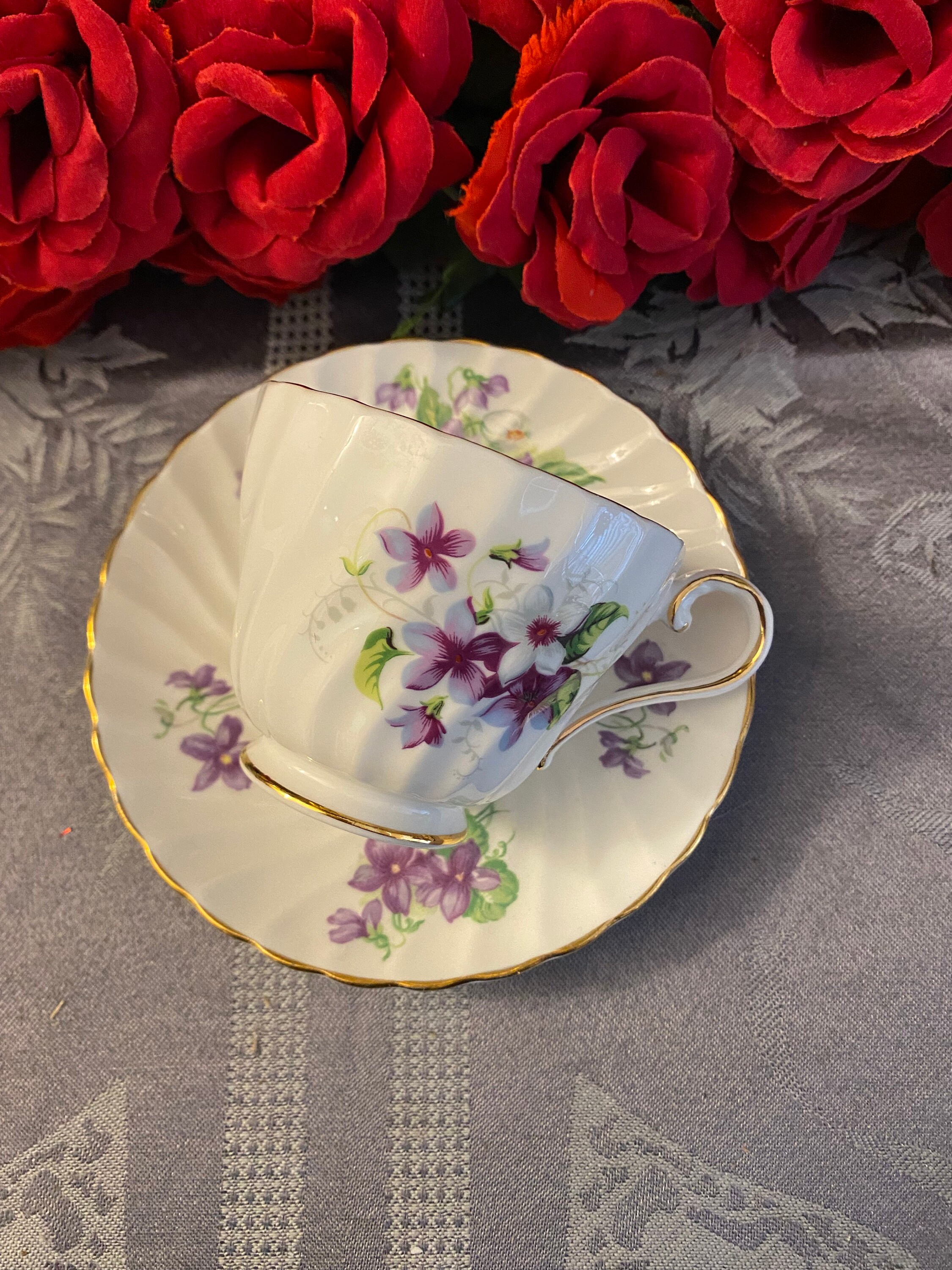 Aynsley Purple Violet Teacup and Saucer - Etsy