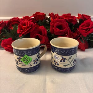 Handmade Wiza Polish Pottery Blue Floral Small Mugs
