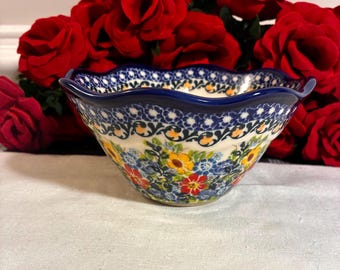 Unikat Polish Pottery Bowl 13” Signed T Liana Ceramika Artystyczna
