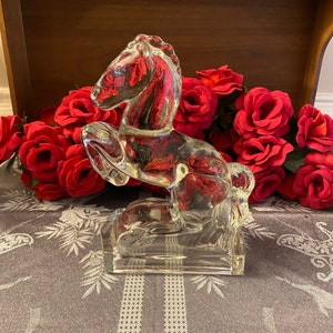 L.E. Smith Clear Glass Horse Bookend