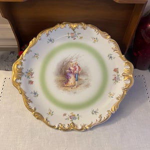 T & V Tressemann and Vogt Limoges Courting Couple Platter with Gold Edges/ Vintage Limoges / Limoges France / French Decor