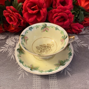 Shafford Green and Gold Teacup and Saucer / Vintage Teacups / Gifts For Tea Lovers / Fine Bone China