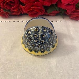 Handmade Boleslawiec Polish Pottery Yellow Peacock Eyes Napkin Holder