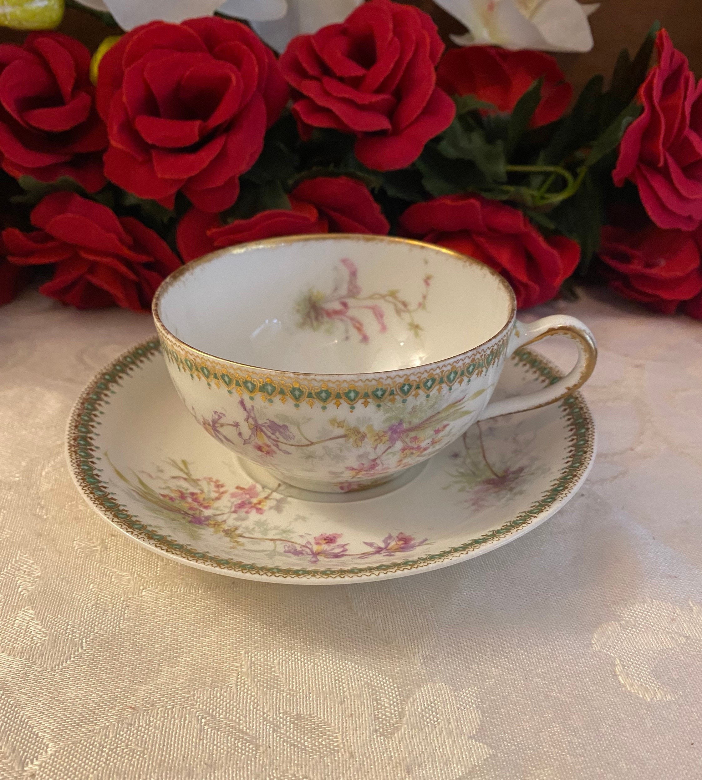 Theodore Haviland Limoges France Pink Floral Teacup and Saucer Etsy
