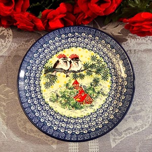 Unikat Polish Pottery Boleslawiec Waiting for Winter Cozy Bullfinch 7.75” Plate by Ceramika Artystyczna