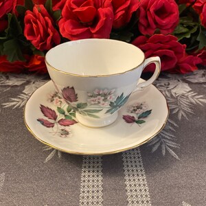Queen Anne Colorful Leaves Teacup and Saucer
