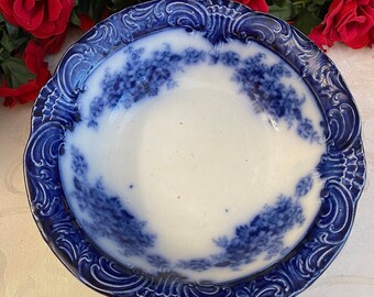 Victoria Semi-Porcelain Wood & Son Flow Blue Serving Bowl / Flow Blue / Cobalt Blue / Vintage 1800 / Vintage Kitchen