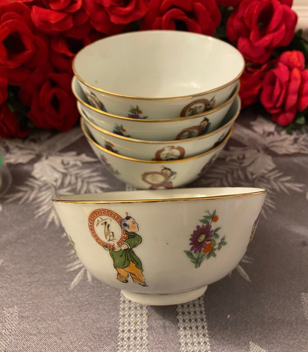 Set of 5 Vintage Oriental Rice Bowls - Etsy