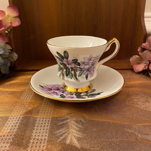 Royal London Purple Floral Teacup and Saucer