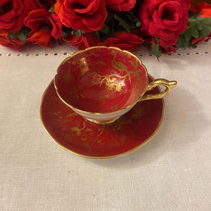 Coalport Red Cairo Teacup and Saucer Set