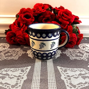 Handmade Boleslawiec Polish Pottery Purple Grapes Coffee Mug