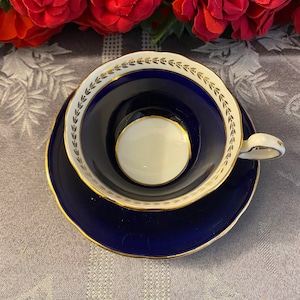 Aynsley Teacup and Saucer Cobalt Blue and Gold