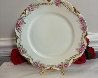 Theodore Haviland Limoges Pink Roses with Gold Edges Plate