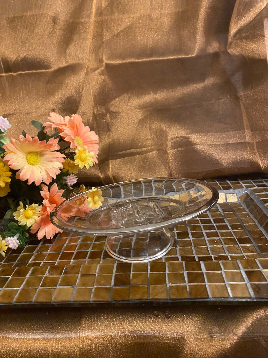 Clear Glass Pedestal Soap Dish With Silver Rim 5.75x4.25x1.75 Etsy
