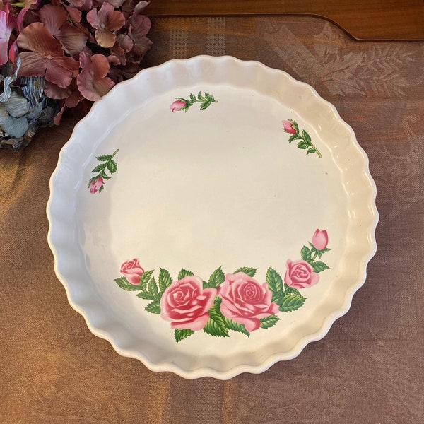 Christineholm Rose 9” Quiche/Pie plate / Vintage Quiche Dish / French Cookware / Country Kitchen