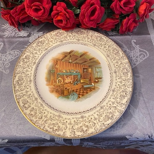 Decorative Plate, Salem Imperial China USA Fireplace Plate 23k Gold Accents