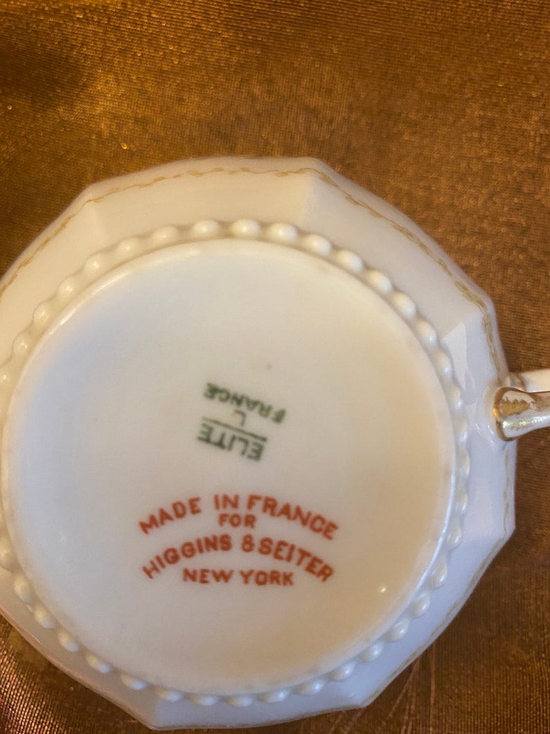 Elite Works Limoges Teacup and Saucer Set, Floral Gold Beaded Design ...