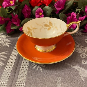 Aynsley Orange and Gold Teacup and Saucer