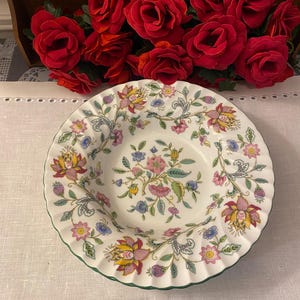 Vintage Minton Haddon Hall Soup Bowls: Floral China, Set of 2