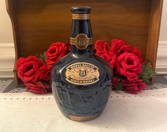 1970 Wade Brothers Chivas Cobalt Blue Royal Salute Whiskey Bottle