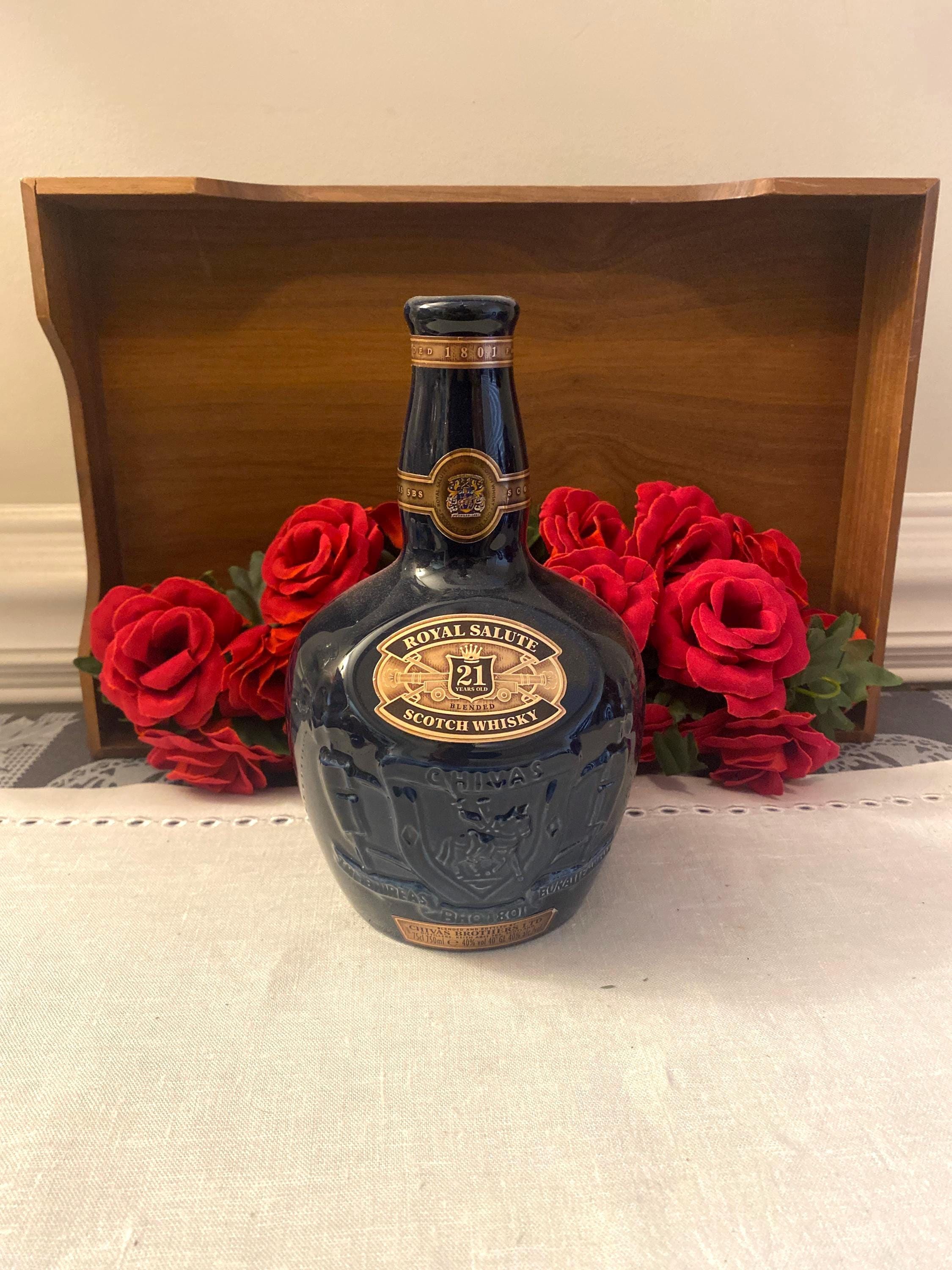 1970 Wade Brothers Chivas Cobalt Blue Royal Salute Whiskey Bottle