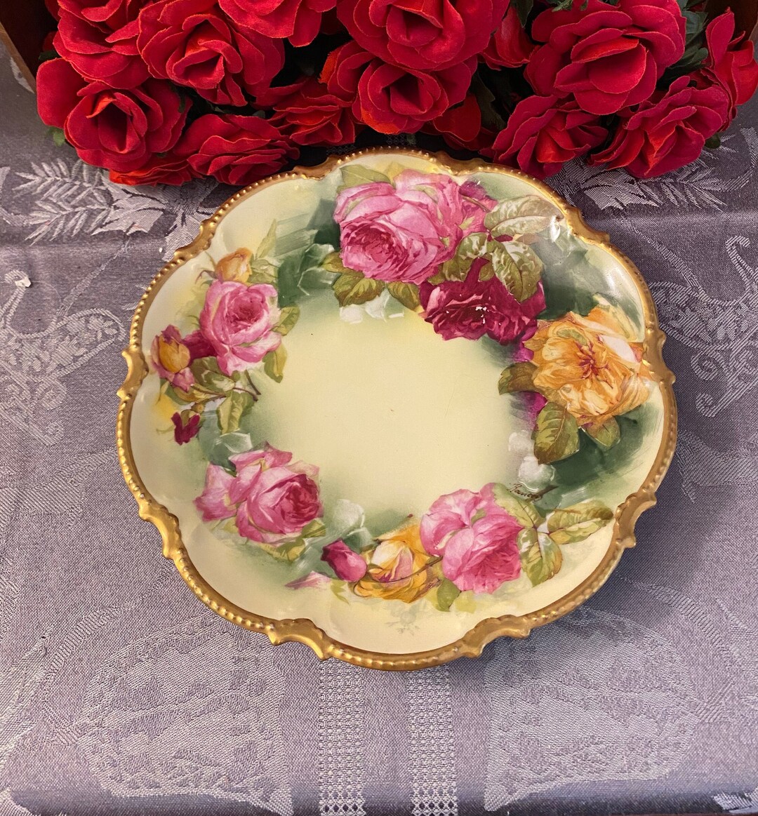 Limoges Artist Signed Plate With Rose and