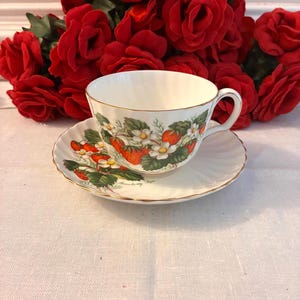 Adderley Rose Strawberry Ripe Teacup and Saucer