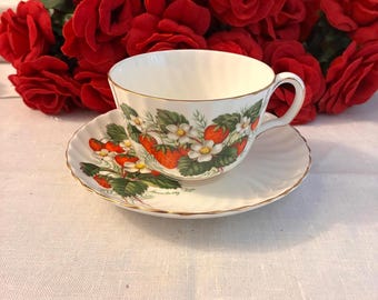 Adderley Rose Strawberry Ripe Teacup and Saucer