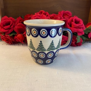 Handmade Boleslawiec Polish Pottery Pine Trees  Coffee Mug