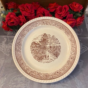 Red Transferware Unmarked Plate