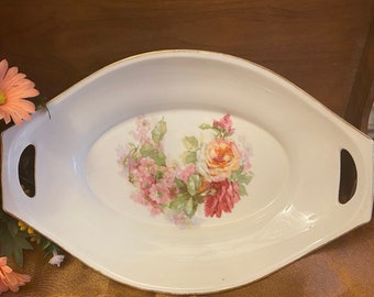 Vintage Floral German Oval Plate 11x7.75” / Vintage German Tableware / Relish Plates / Vegetable Plates / Hand Painted Plates