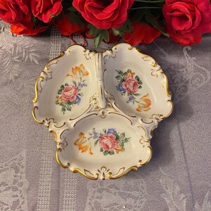 JlMenau Graf Von Henneberg Pink Rose and Gold Three Part Candy Dish