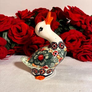 Boleslawiec Unikat Polish Pottery Hand Painted Duck Figurine